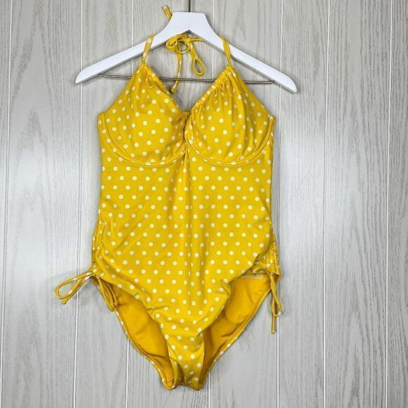 Ashley Graham Swimsuits for All Underwire Polka Dot Women's Yellow Size 12 NWT - Picture 2 of 9
